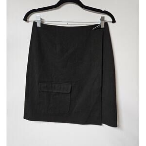 Talbots Womens Wrap Black Skirt Size 4 Pocket Layered Polyester Blend